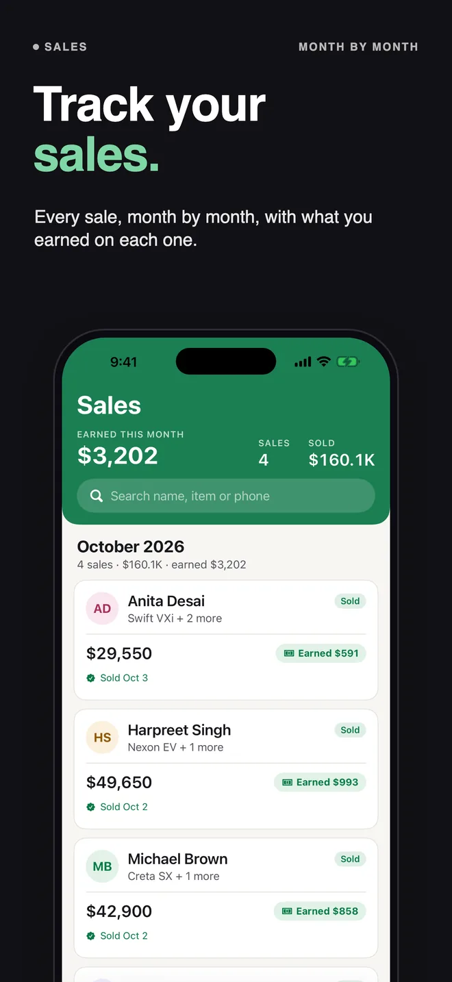 Track your sales: every sale and what you earned on it.