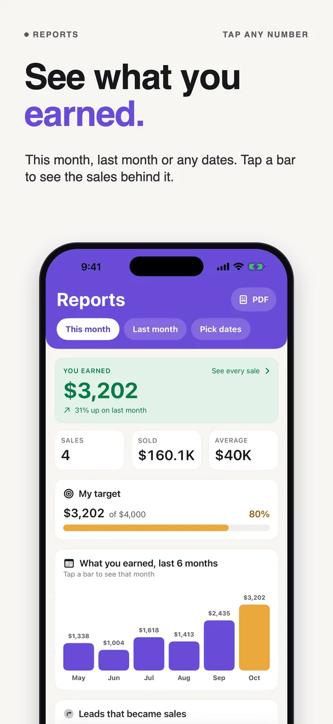 See what you earned: this month, last month or any dates.
