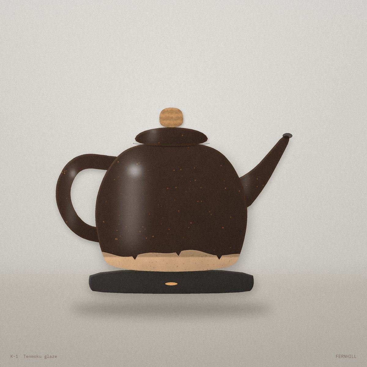 Tenmoku brown-black stoneware kettle