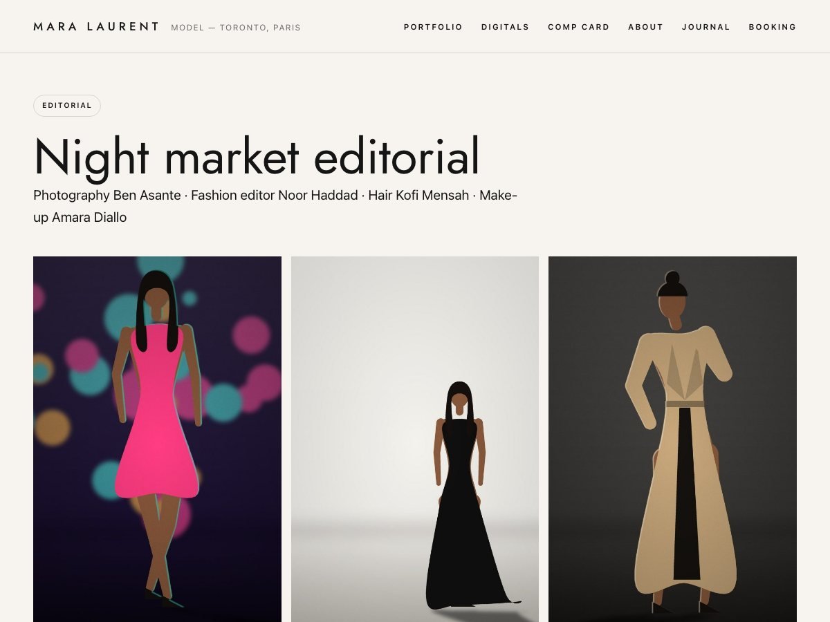 Compcard free WordPress theme — the shoot page