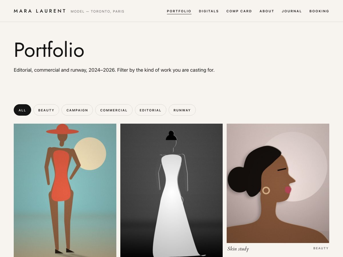 Compcard free WordPress theme — the portfolio page