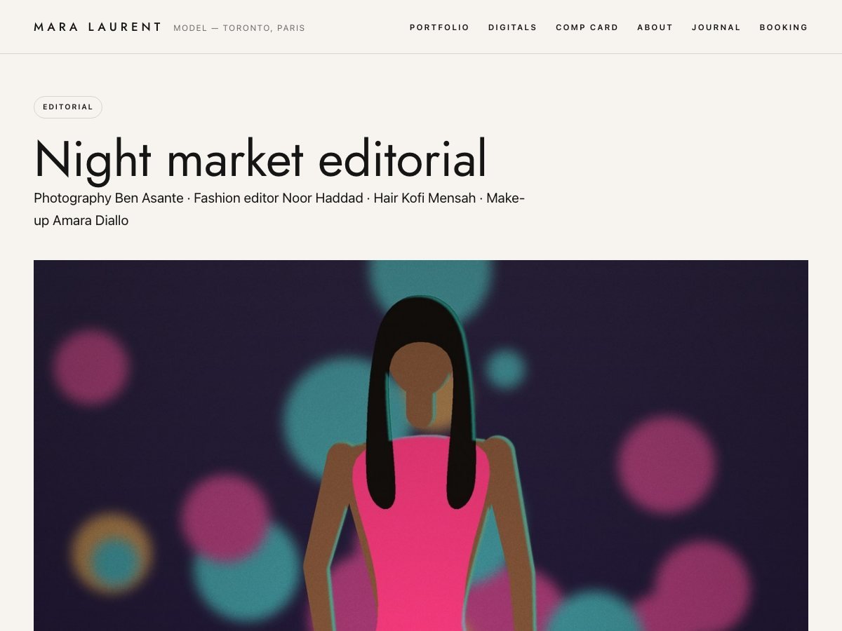 Compcard free WordPress theme — the shoot page