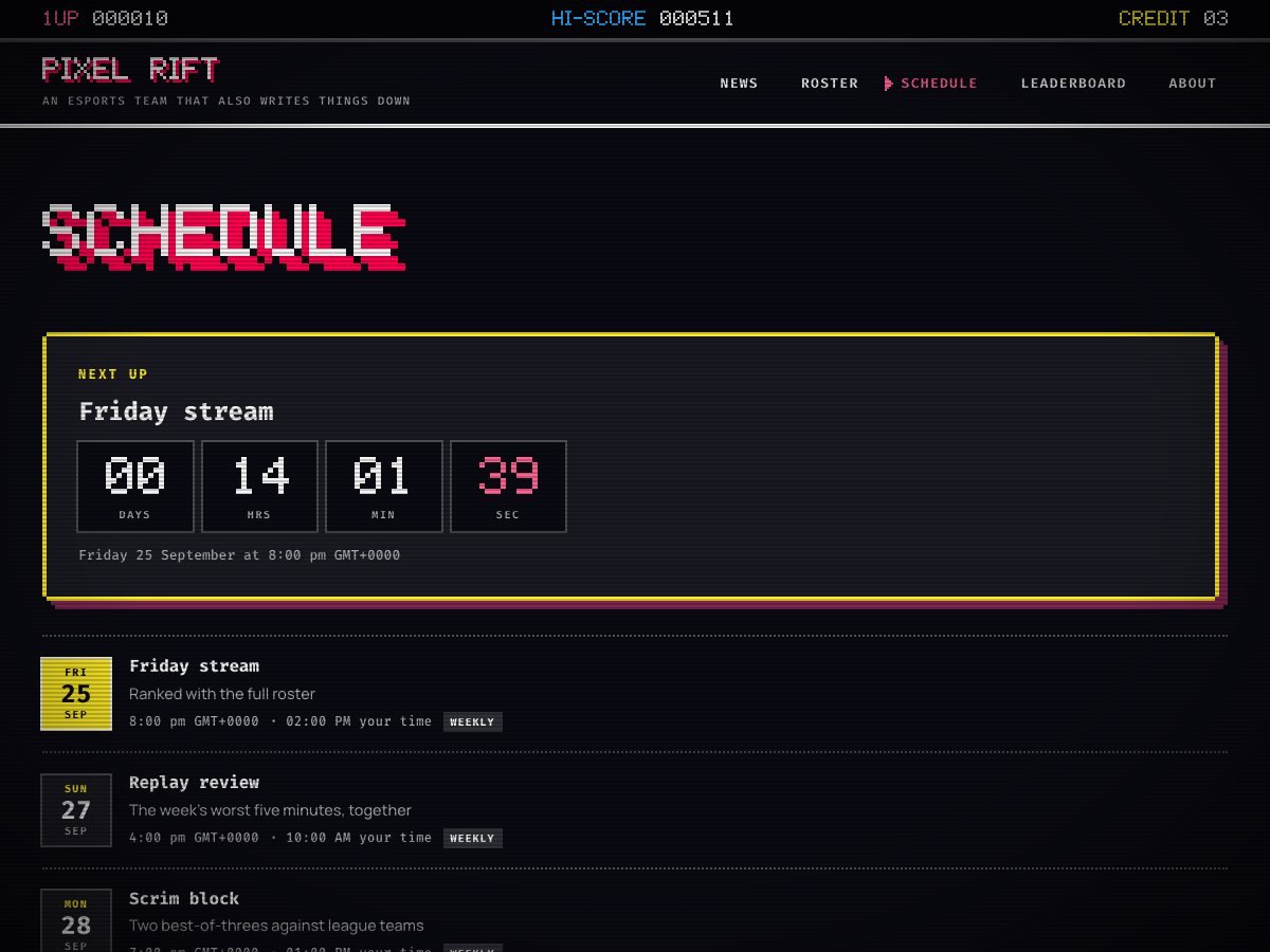 Highscore free WordPress theme — the schedule page