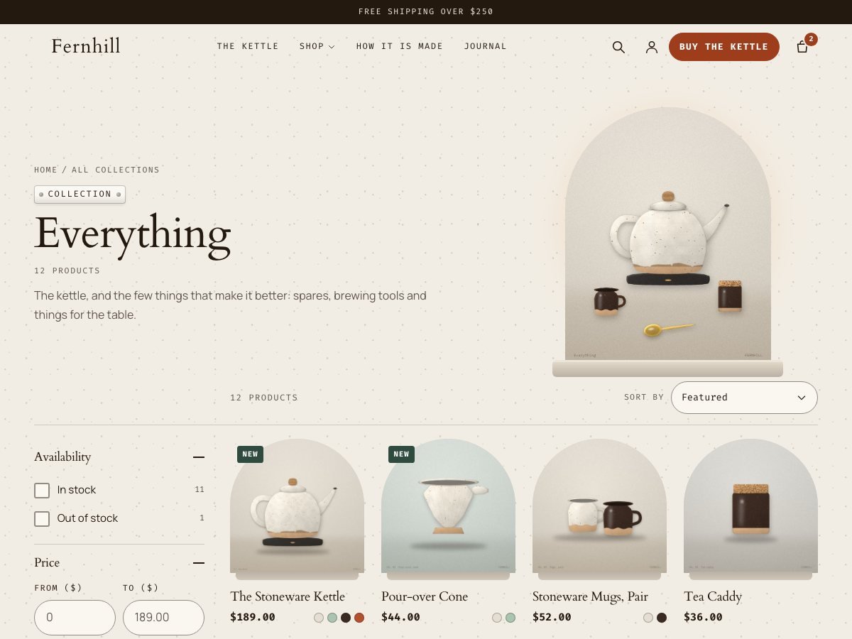 Kiln free Shopify theme — the collection page