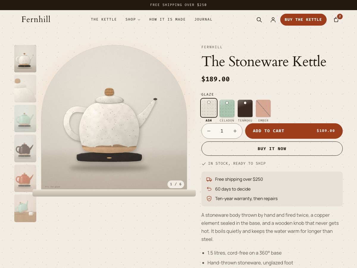 Kiln free Shopify theme — the product page