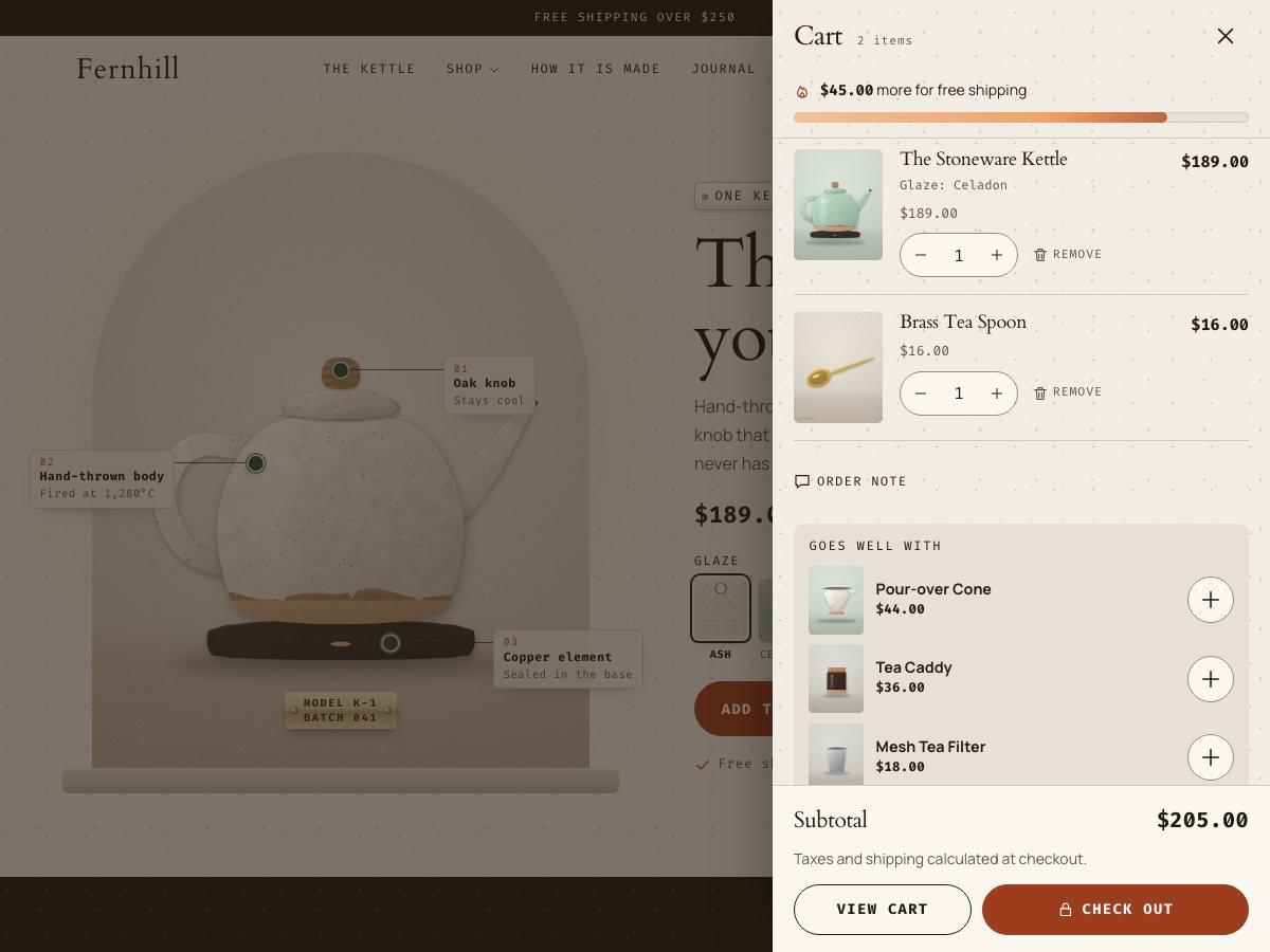 Kiln free Shopify theme — the cart page