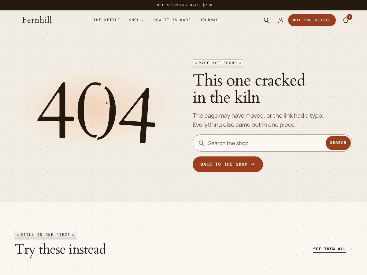 Kiln free Shopify theme — the lost page