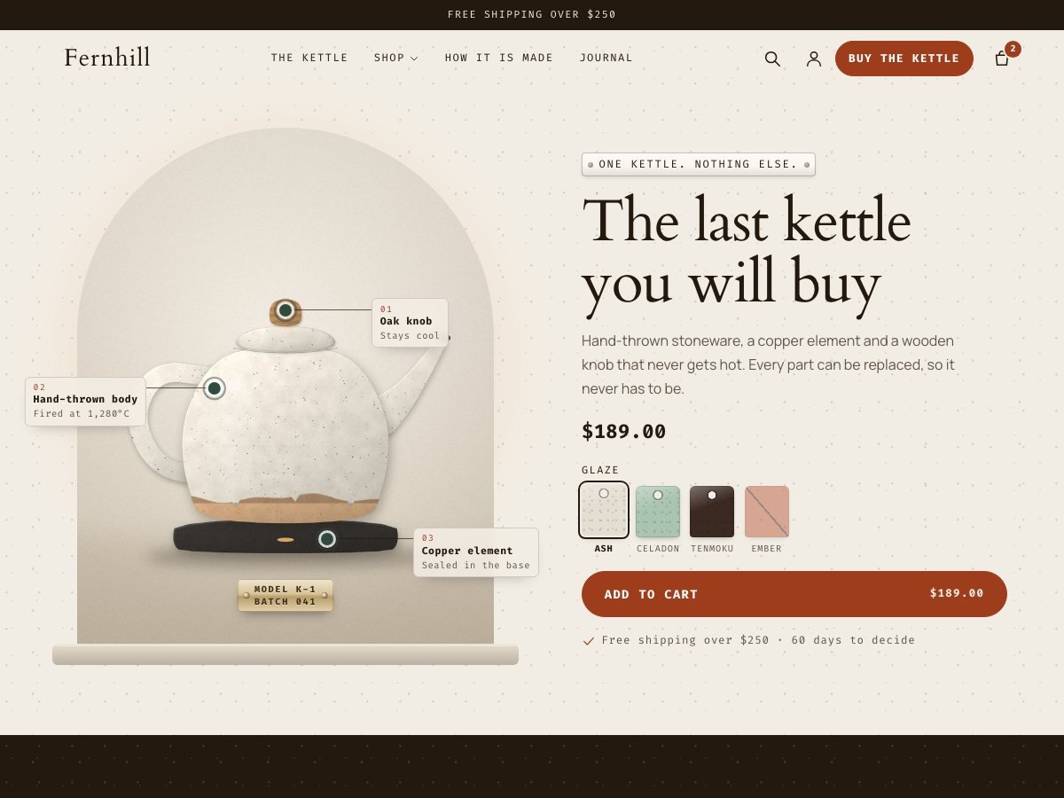 Kiln, a free Shopify ecommerce theme — the home page of the live demo