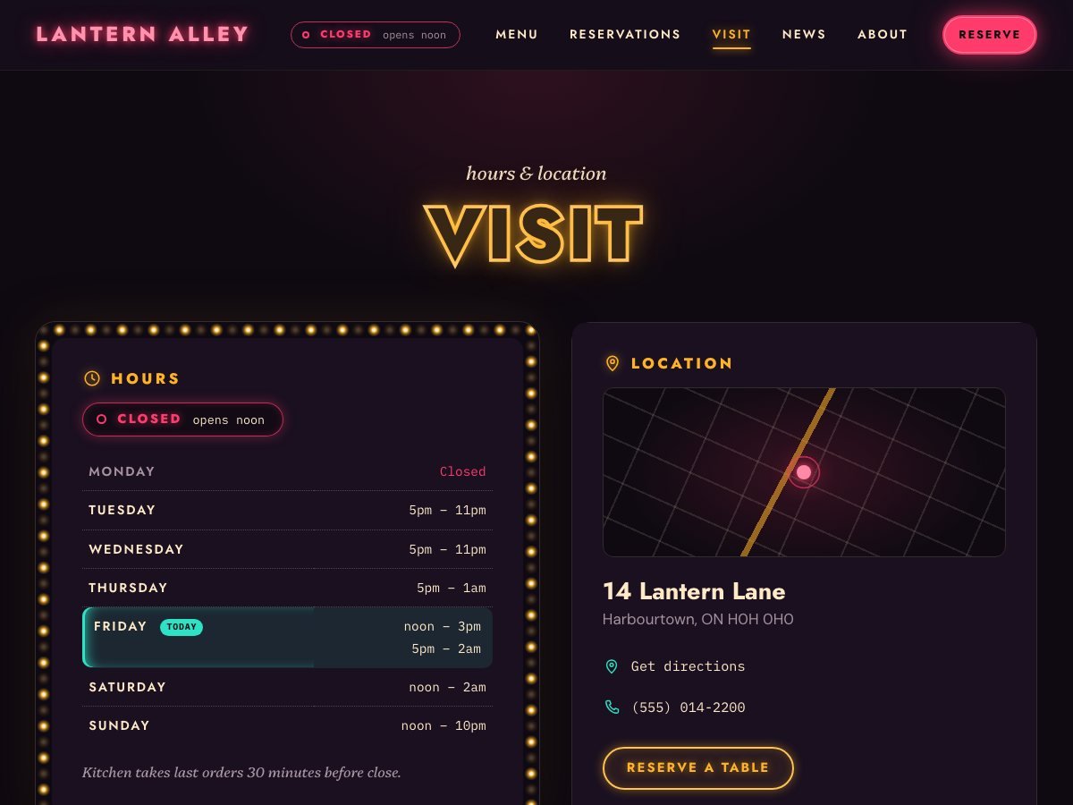 Nightmarket free WordPress theme — the visit page