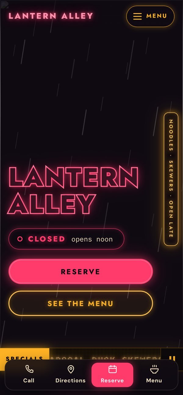 Nightmarket WordPress theme on a phone — the home page at 390 pixels wide