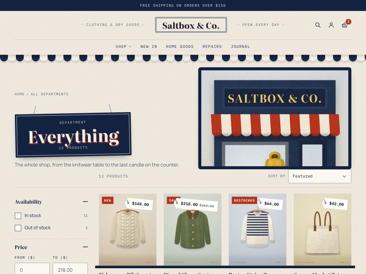 Saltbox free Shopify theme — the collection page