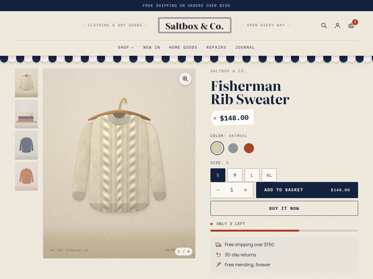 Saltbox free Shopify theme — the product page