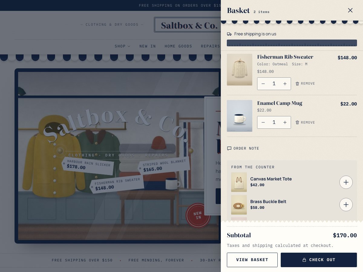 Saltbox free Shopify theme — the cart page