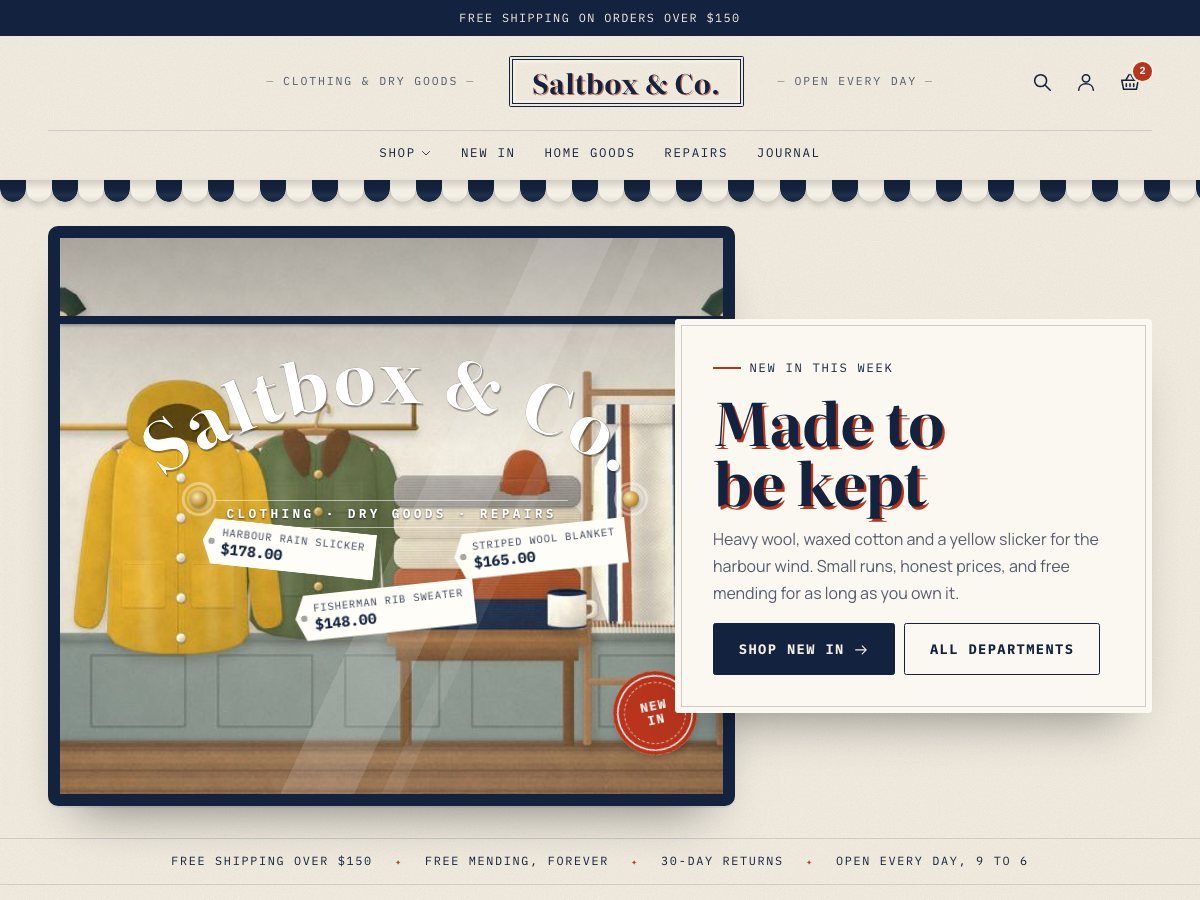 Saltbox, a free Shopify ecommerce theme — the home page of the live demo