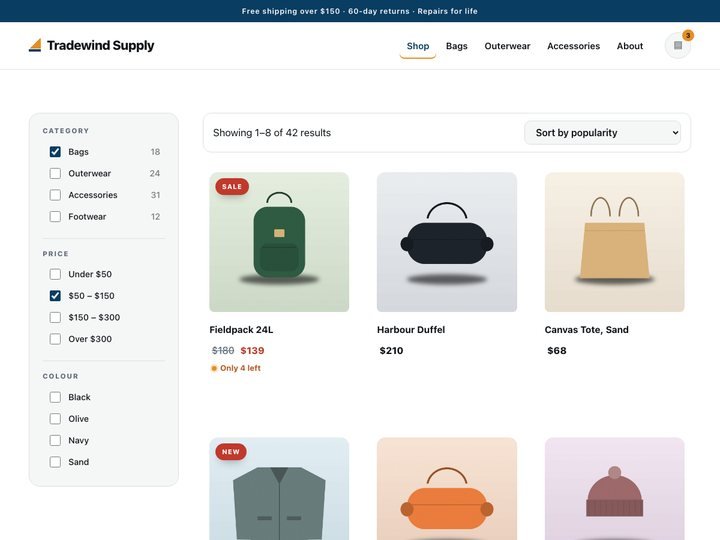 Tradewind — free WordPress shop & woocommerce theme