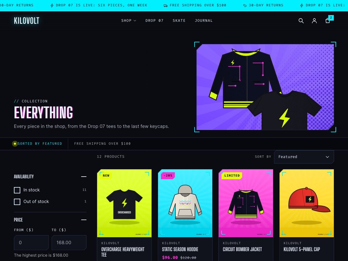 Voltage free Shopify theme — the collection page
