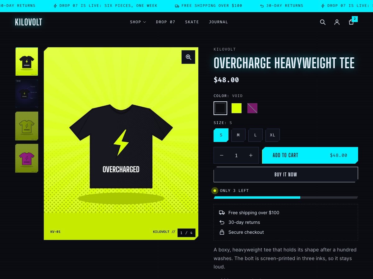 Voltage free Shopify theme — the product page