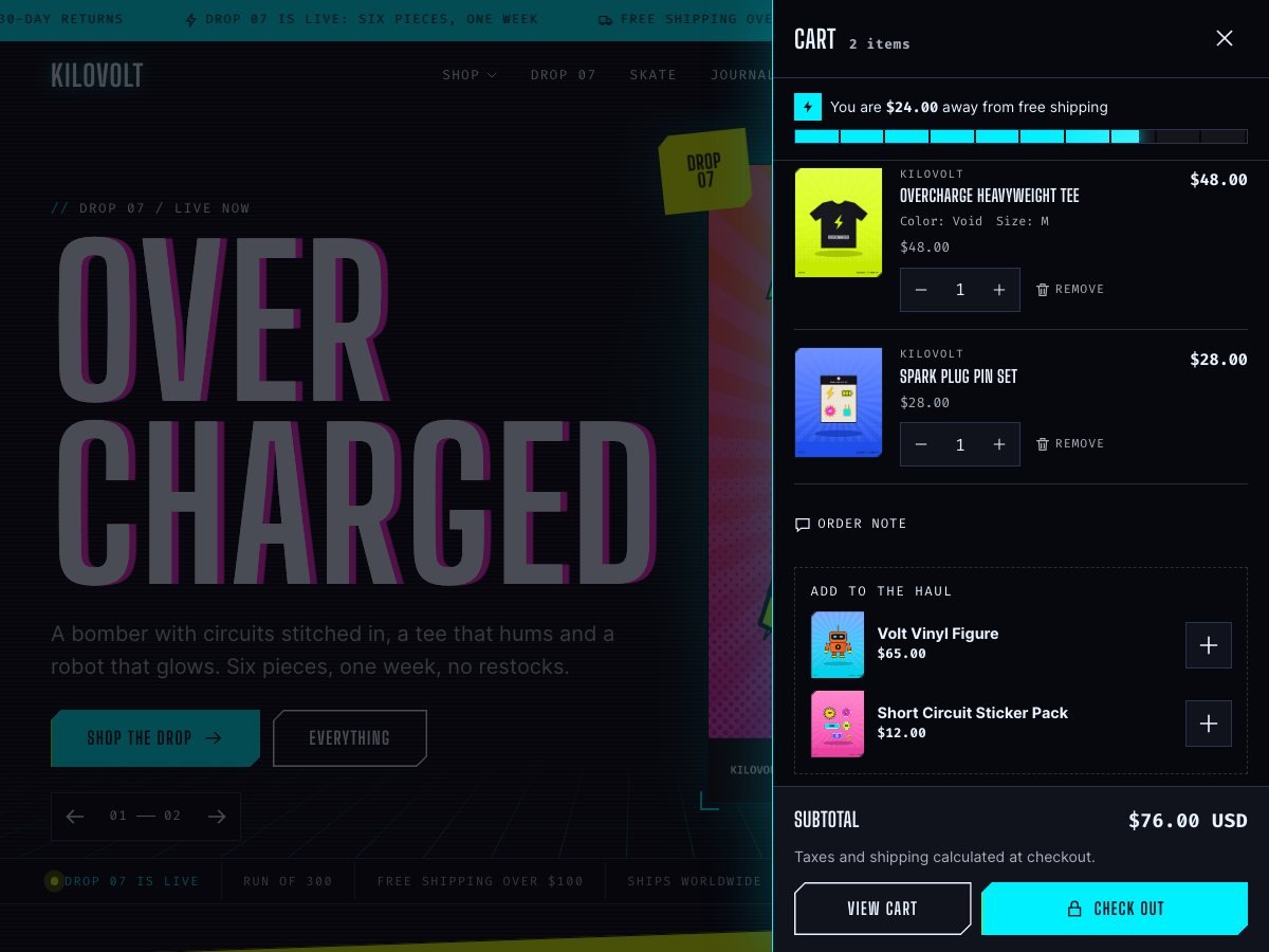 Voltage free Shopify theme — the cart page