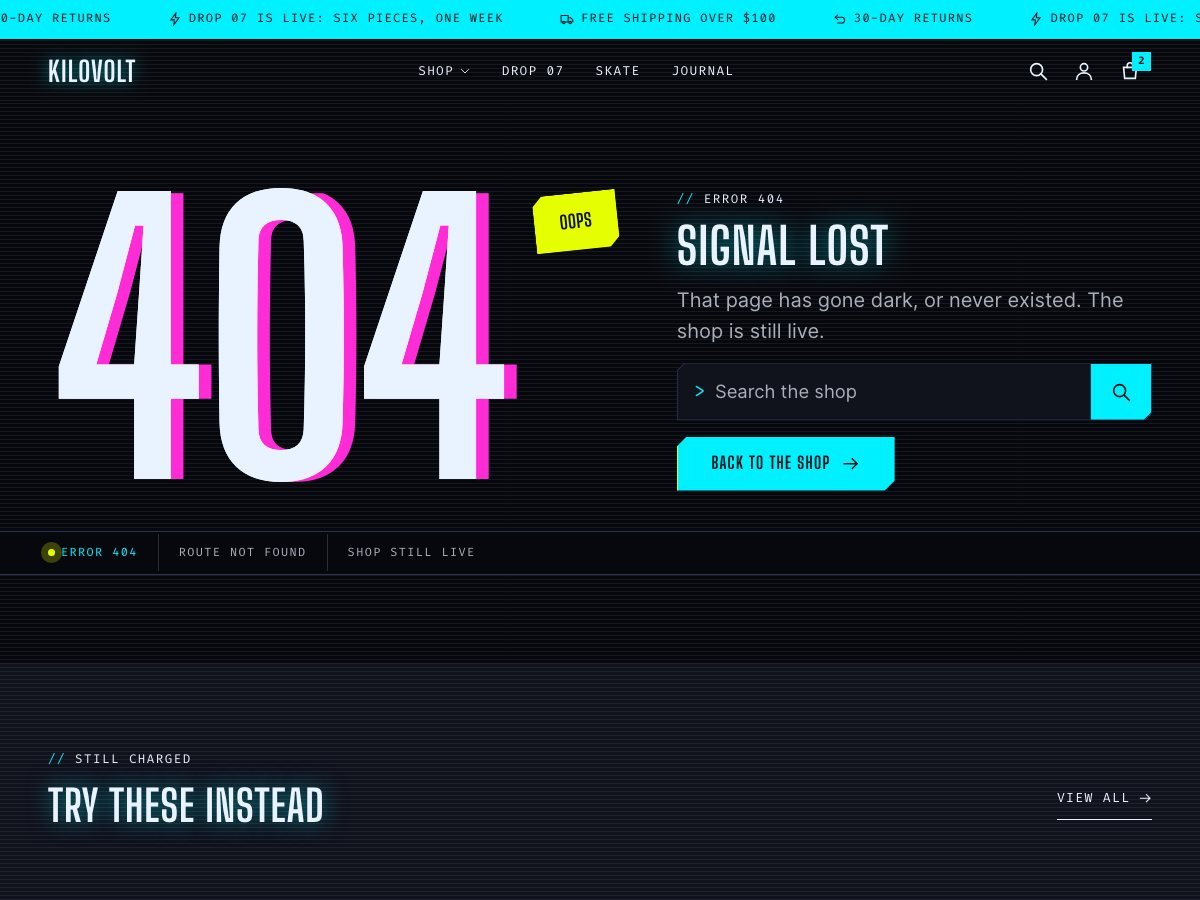 Voltage free Shopify theme — the lost page