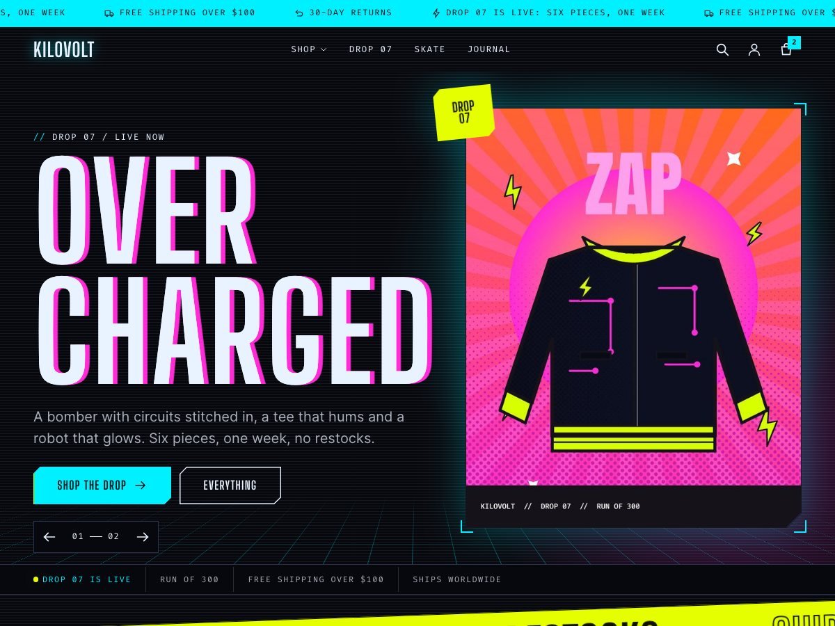Voltage, a free Shopify ecommerce theme — the home page of the live demo
