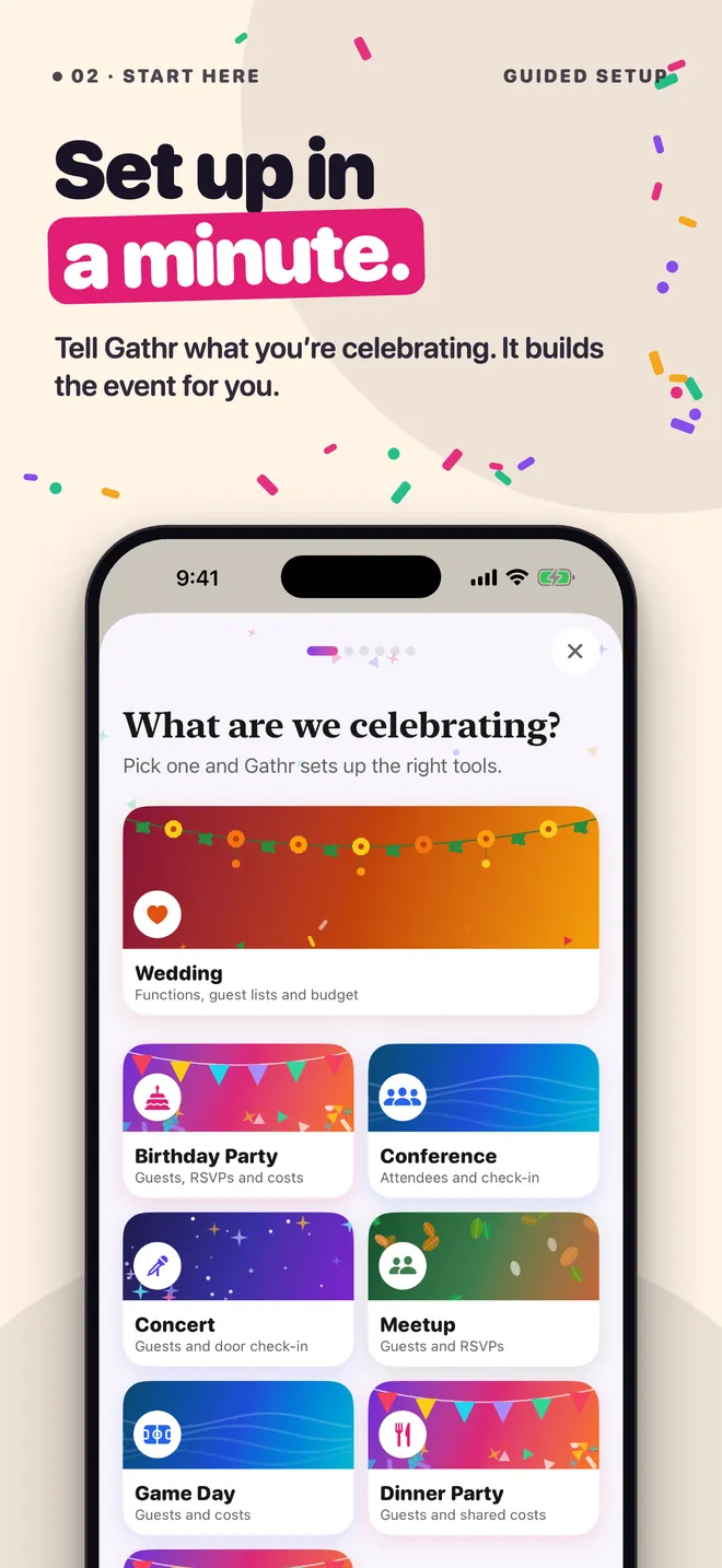 Set up in a minute — Gathr builds the event for you.