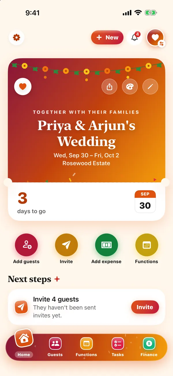 Gathr on iPhone — an event’s home screen